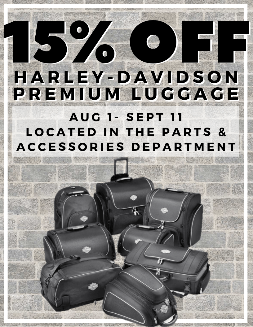 15% off harley-davidson premium luggage